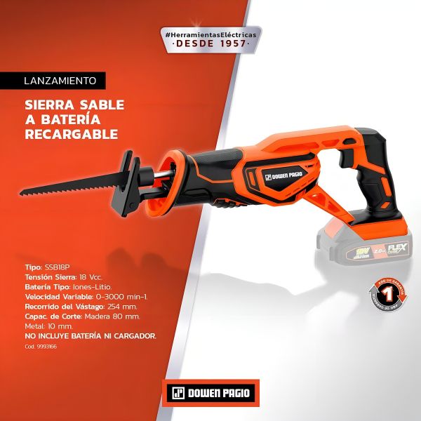 Sierra Sable Inalambrica Litio Dowen Pagio Madera Y Metal - Imagen 6