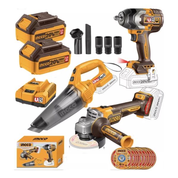 Llave De Impacto 20v 850nm +amoladora 4 1/2 +aspirad Ingco
