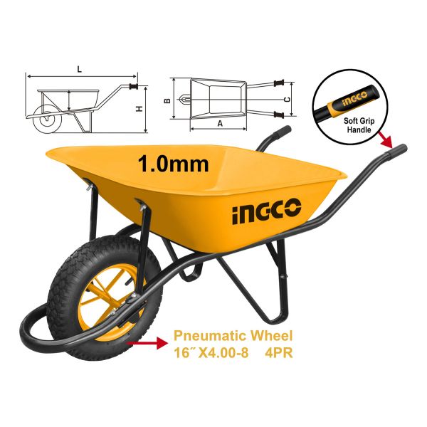 Carretilla 130kg Rueda Neumatica Ingco Hhwb64008 - Imagen 2