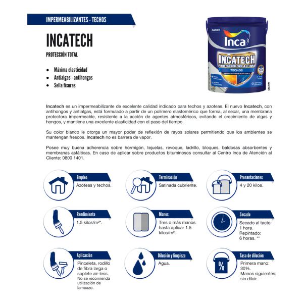 Membrana Liquida Inca Incatech Impermeabilizante 20kg Color Teja - Imagen 3