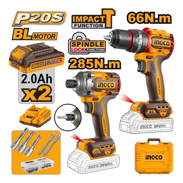 Combo Taladro Ator Con Percutor 66nm+ Ator Impacto Ingco 20v