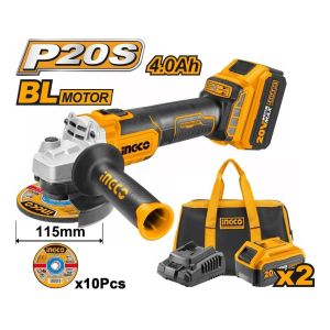Amoladora 20v P20s 2 Bat Cargador Discos Y Bolso Ingco
