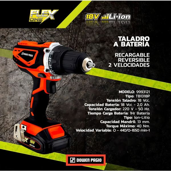 Taladro Atornillador Inalambrico 18v Dowen Pagio Bateria One Color Naranja Frecuencia 50 Hz - Imagen 3
