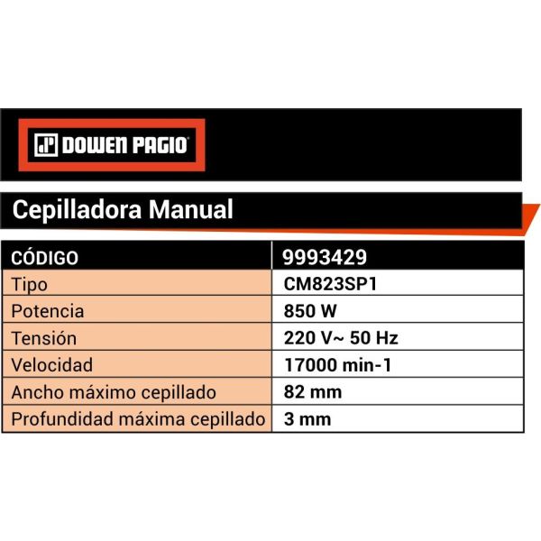 Cepillo Eléctrico Carpintero Garlopa 850w Dowen Pagio Plaza Color Naranja - Imagen 7