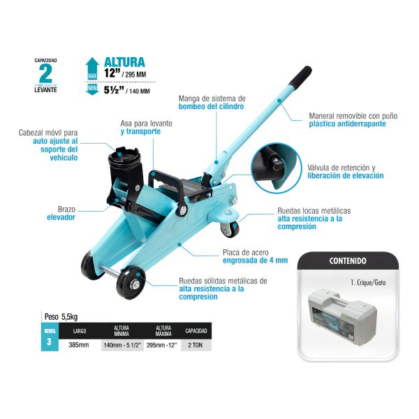 Gato De Carro Hidráulico 2ton Energy Fj300/1k - Imagen 6