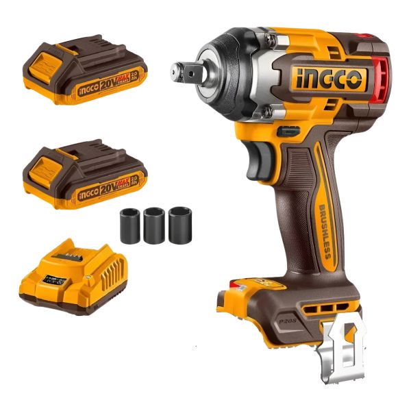 Llave De Impacto Ingco 20v, 500nm + 2 Bateria + Cargador