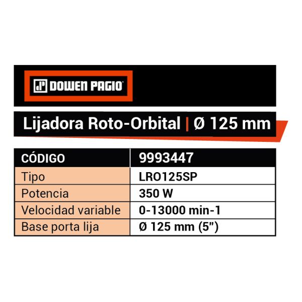 Lijadora Roto Orbital Dowen Pagio Lro125sp Naranja 50hz 350w - Imagen 6