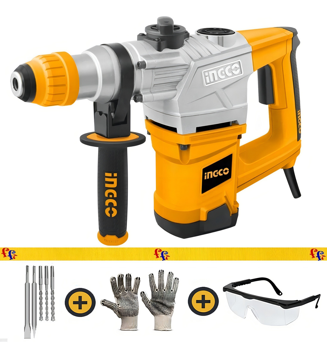 Ff Rotomartillo Sds Plus Ingco Rh12008 1250w 850rpm 5 Joule Color Amarillo Frecuencia 50 Hz/60 Hz - Imagen 2