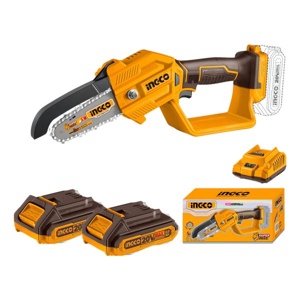 Motosierra Ingco Cgsli20581 + 2 Baterías Y Cargador Color Amarillo - Imagen 2