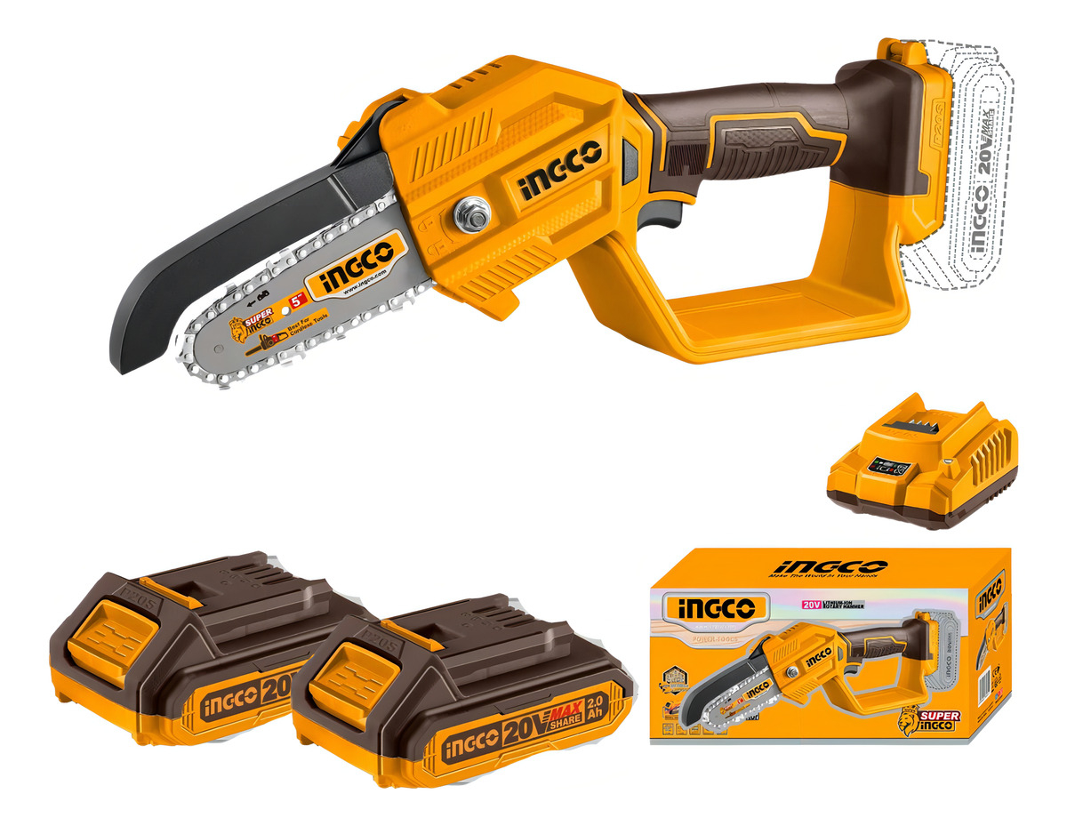 Motosierra Ingco Cgsli20581 + 2 Baterías Y Cargador Color Amarillo - Imagen 2