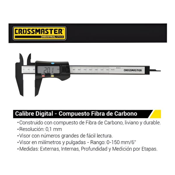 Calibre Digital Crossmaster De 150 Mm Fibra De Carbono - Fc - Imagen 2