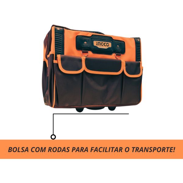 Bolsa De Herramientas Reforzada Ingco De 20 Pulgadas Con Ruedas, Color Amarillo - Imagen 4