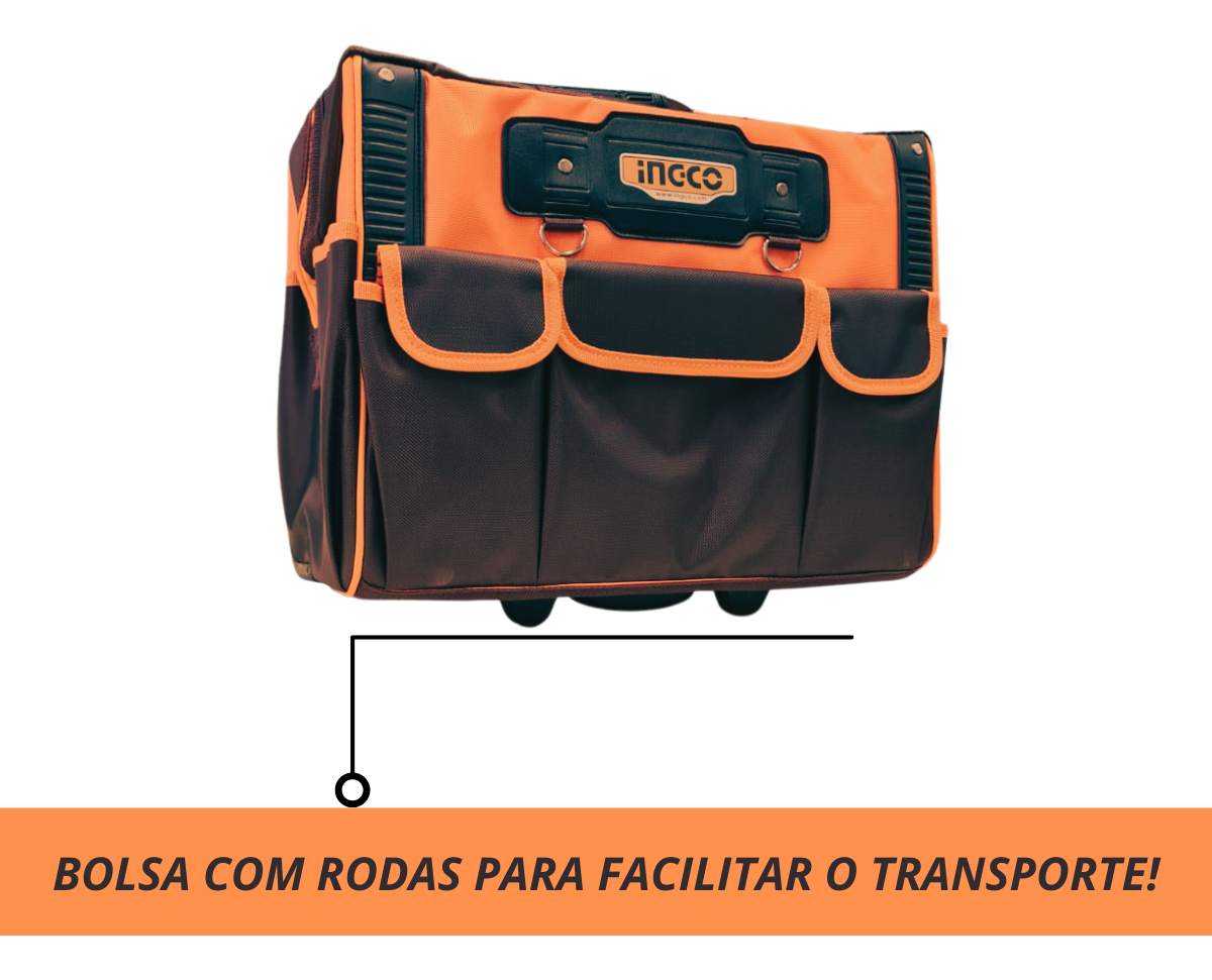 Bolsa De Herramientas Reforzada Ingco De 20 Pulgadas Con Ruedas, Color Amarillo - Imagen 4