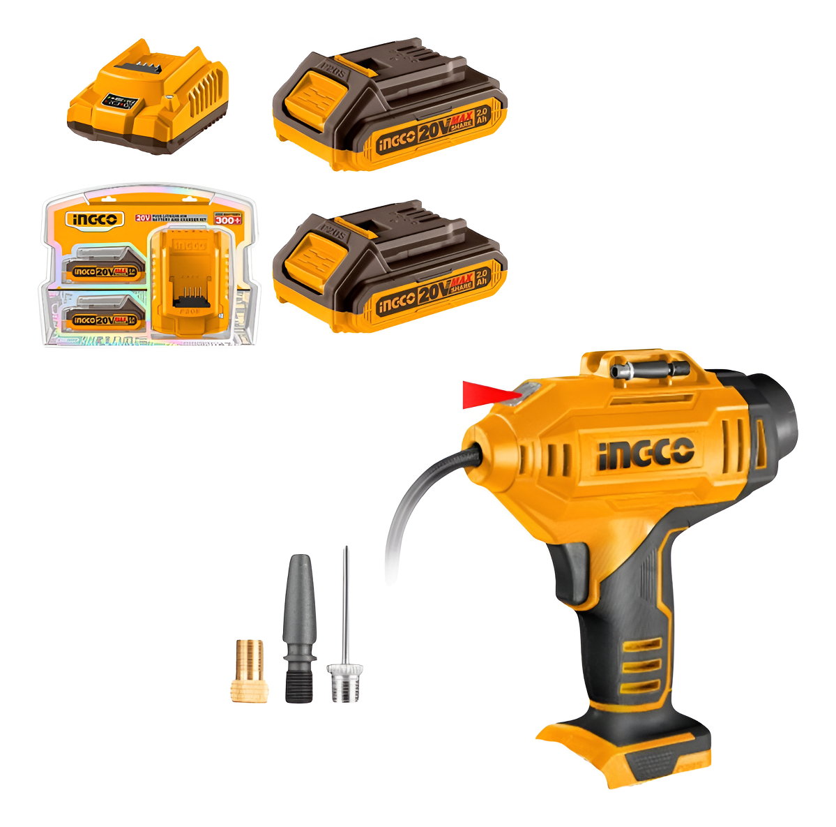 Inflador Compresor 20v P20s Ingco Cacli2018 + 2 Bat Y Carg.