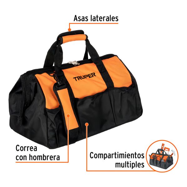 Maleta Flexible Portaherramienta De 18 . Truper Male-18 Negro Y Naranja - Imagen 2