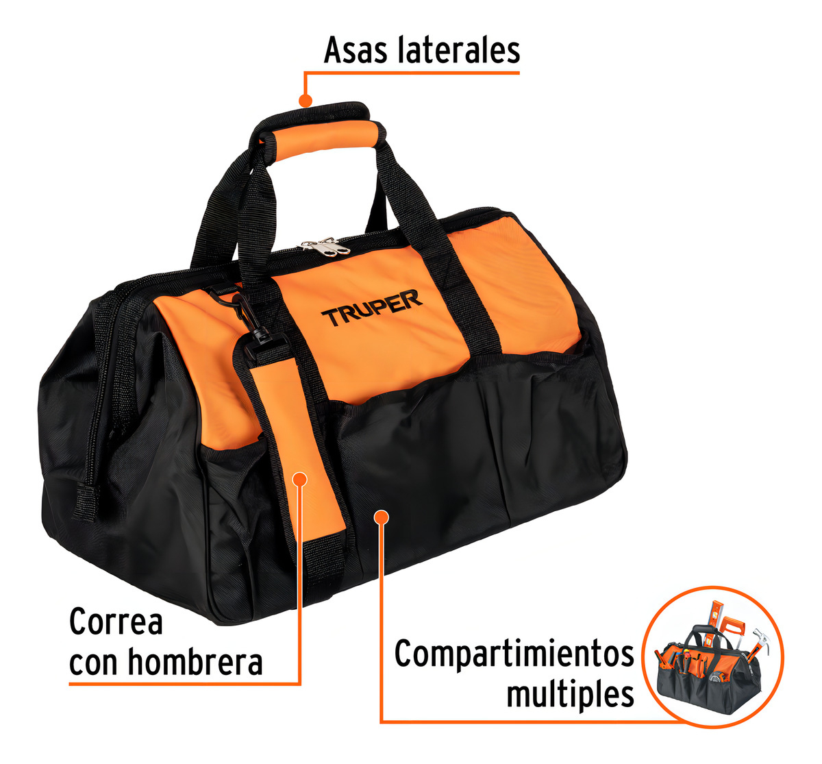 Maleta Flexible Portaherramienta De 18 . Truper Male-18 Negro Y Naranja - Imagen 2