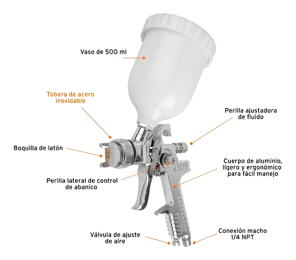 Pistola P/pintar Gravedad Hvlp, Boquilla 1.4mm, Truper 12128 Color Blanco - Imagen 2