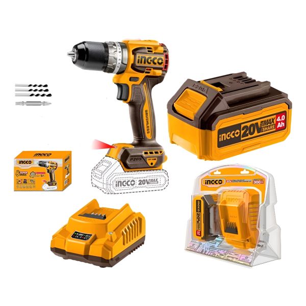 Taladro Atornillador Bl 13mm 20v + Batería 4ah + Carg Ingco