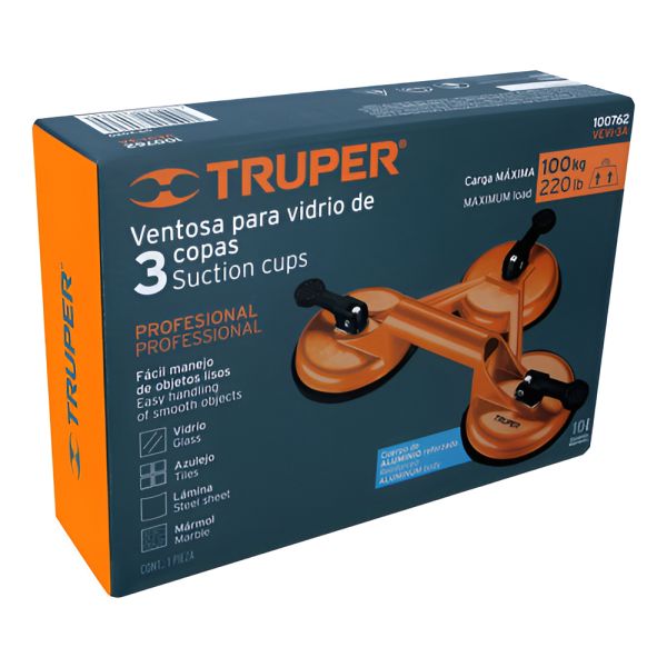 Ventosa De Aluminio P/vidrio 3 Copa De Succión Truper 100762 - Imagen 2