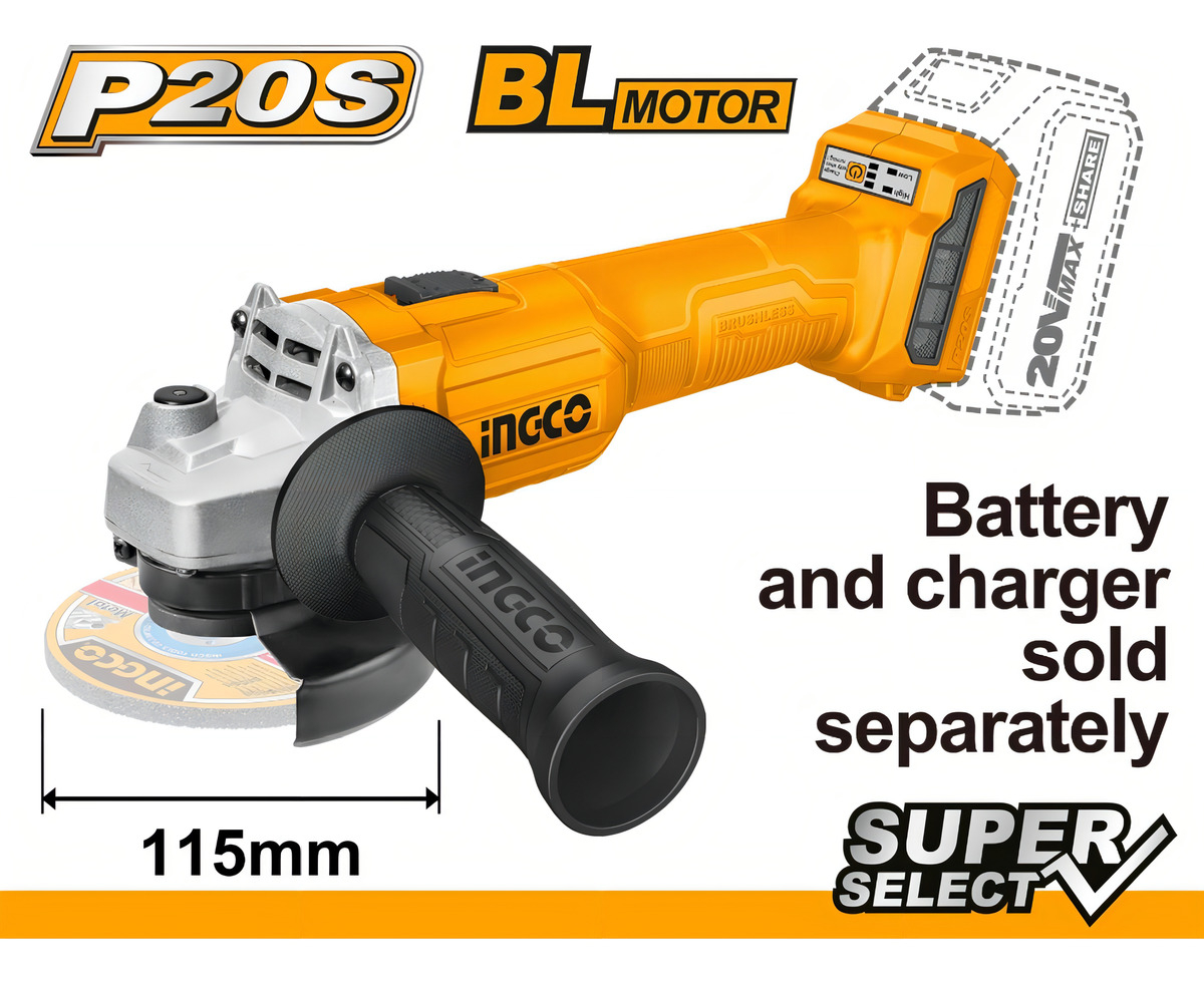 Amoladora Ingco A Bateria 20v Motor Sin Carbones Cagli20157 Color Naranja - Imagen 3