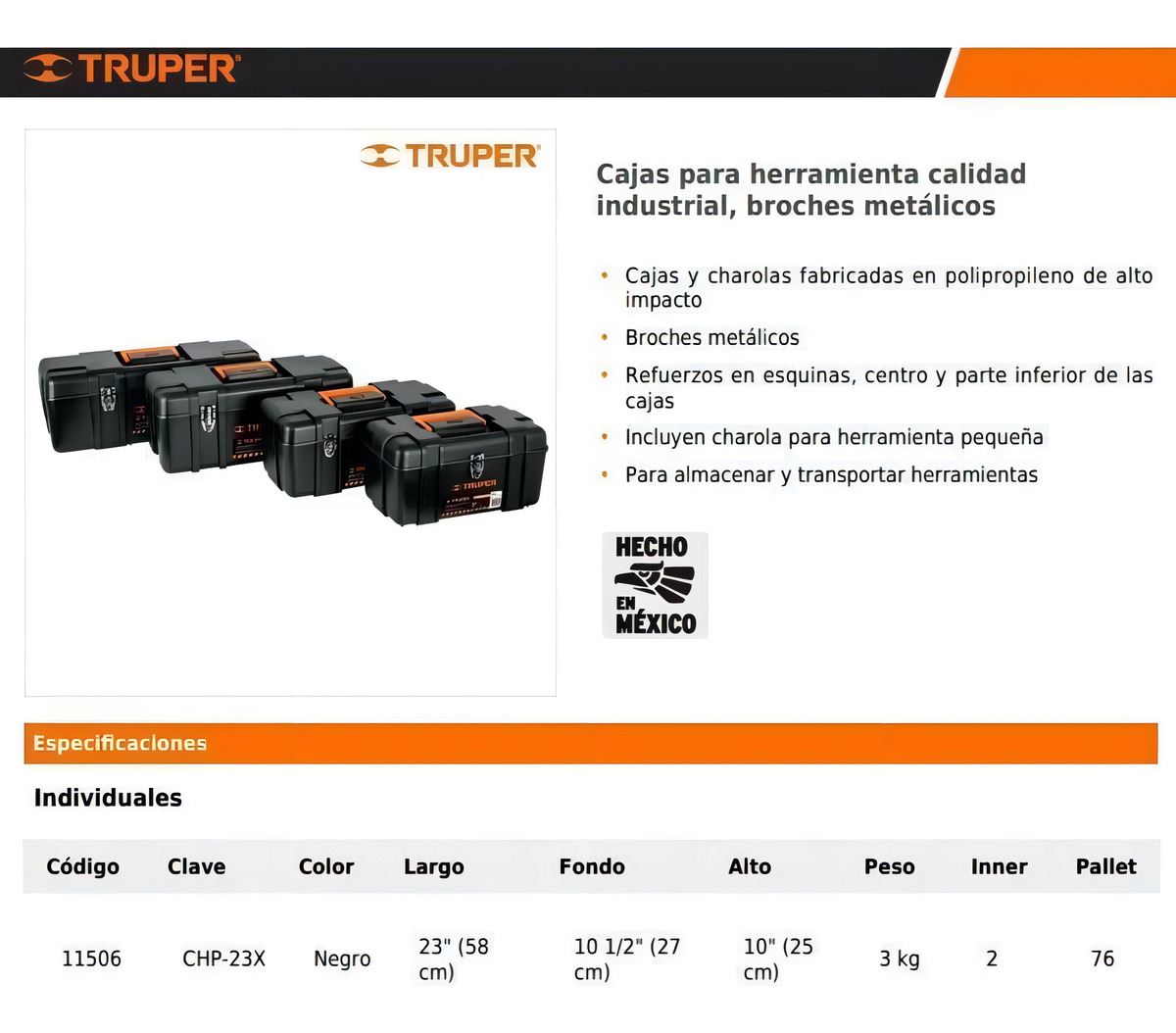 Caja Para Herramienta, Plástica De 23 , Industrial Truper - Imagen 4