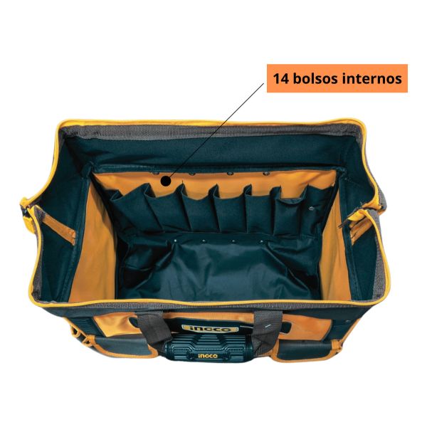 Bolsa De Herramientas Reforzada Ingco De 20 Pulgadas Con Ruedas, Color Amarillo - Imagen 5