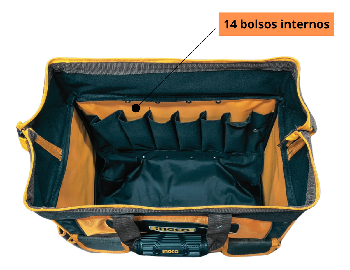 Bolsa De Herramientas Reforzada Ingco De 20 Pulgadas Con Ruedas, Color Amarillo - Imagen 5