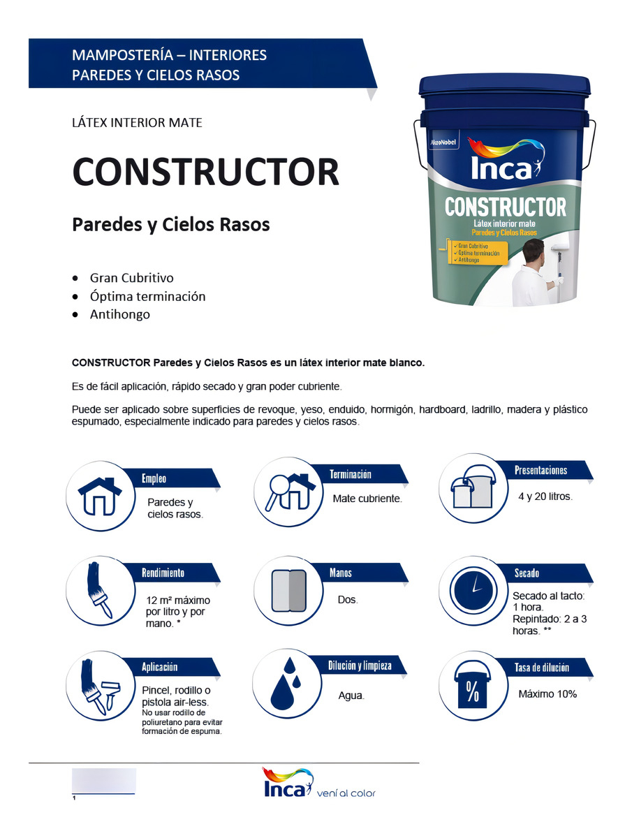Pintura Interior Latex Antihongos Inca Constructor 4kg Color Blanco - Imagen 2