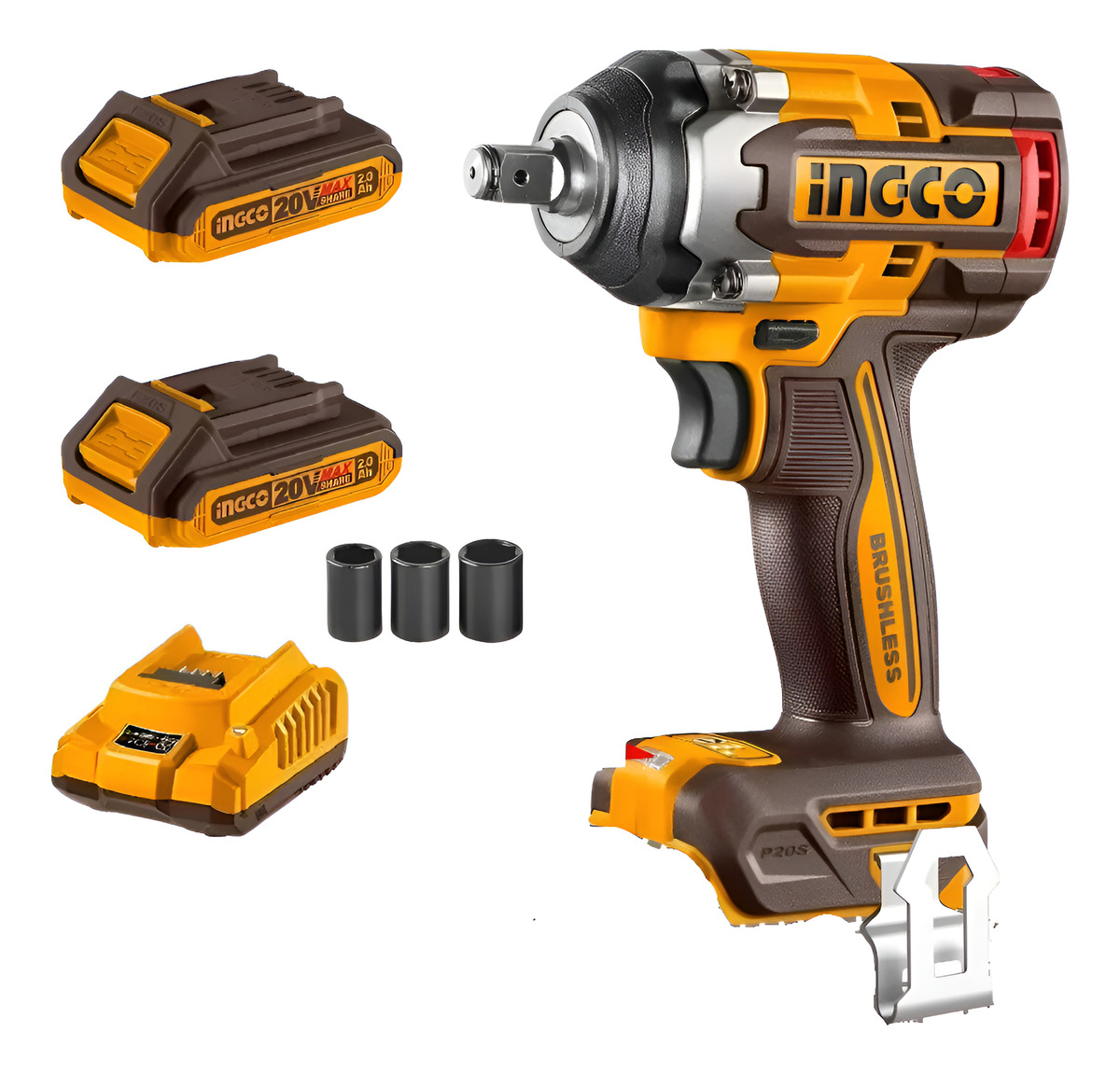 Llave De Impacto Ingco 20v, 500nm + 2 Bateria + Cargador