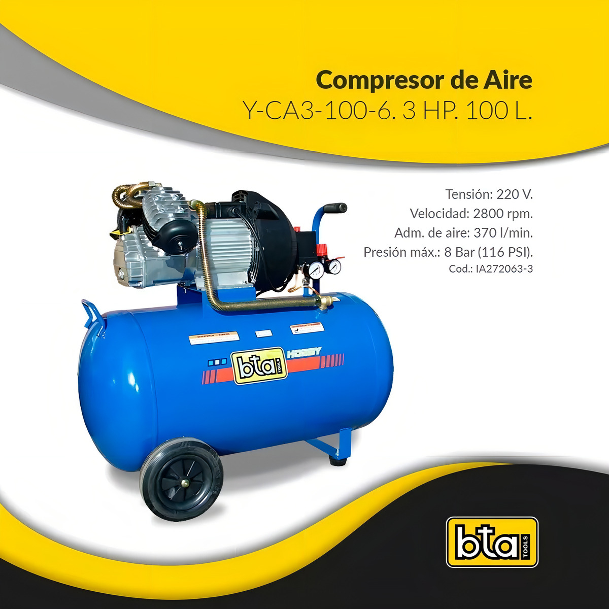 Compresor De Aire Eléctrico Portátil Bta Tools Y-ca3-100-6 100l 3hp - Imagen 2