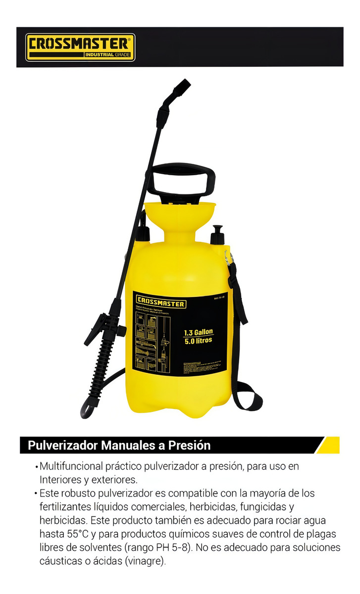Pulverizador Atomizador Crossmaster Manual A Presión 5l Color Amarillo - Imagen 4