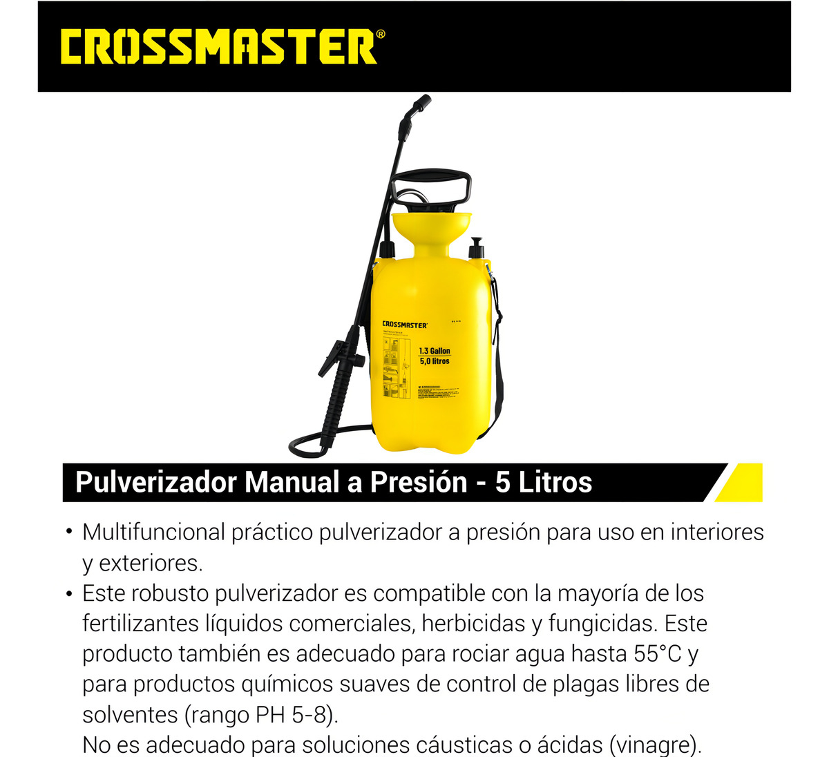 Pulverizador Atomizador Crossmaster Manual A Presión 5l Color Amarillo - Imagen 2