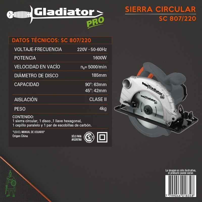Gladiator Pro Sc 807/220 Sierra Circular 1400w - Imagen 3