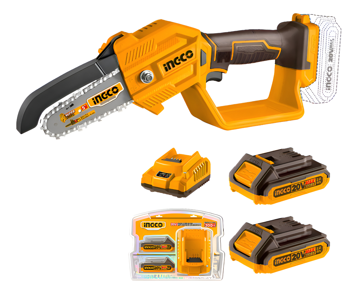 Motosierra Ingco Cgsli20581 + 2 Baterías Y Cargador Color Amarillo