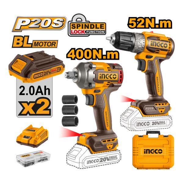 Set Llave Impacto 20v 400nm + Atornillador Ingco Ckli20271 - Imagen 3