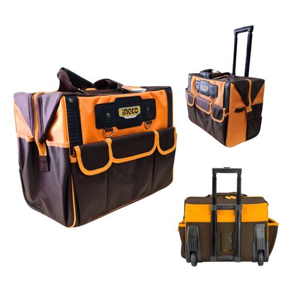 Bolsa De Herramientas Reforzada Ingco De 20 Pulgadas Con Ruedas, Color Amarillo - Imagen 3