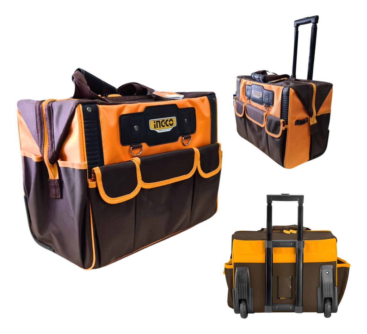 Bolsa De Herramientas Reforzada Ingco De 20 Pulgadas Con Ruedas, Color Amarillo - Imagen 3