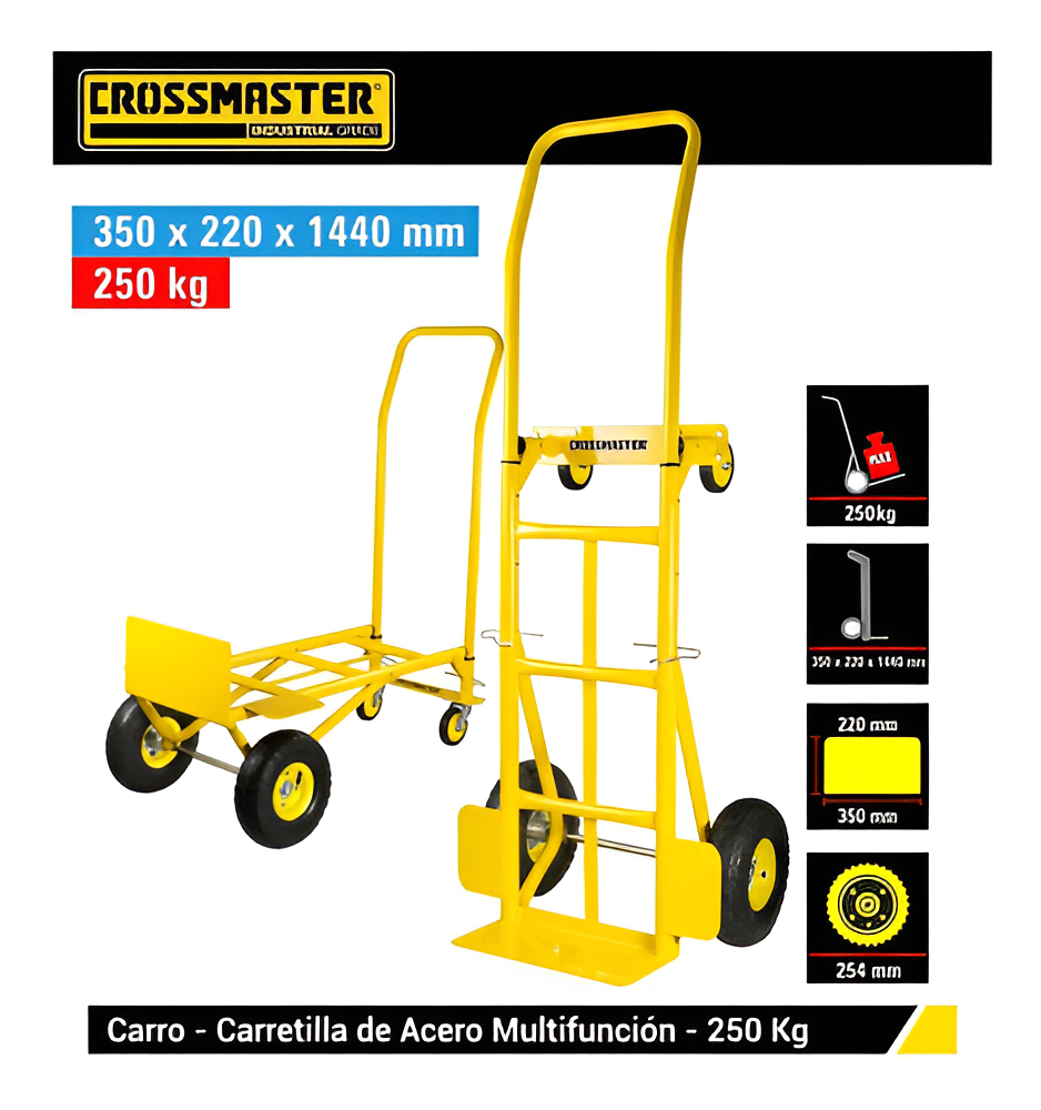 Carro Carrito Zorra 250kg Plegable Multifunción Crossmaster - Imagen 3