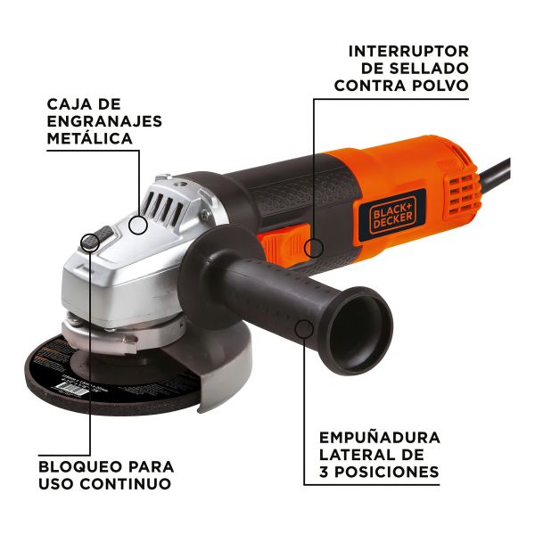 Miniamoladora Angular Black+decker G720n Color Naranja 820 w 220 v + Accesorio - Imagen 4
