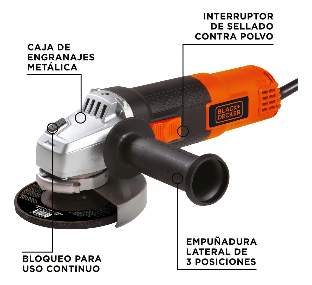 Miniamoladora Angular Black+decker G720n Color Naranja 820 w 220 v + Accesorio - Imagen 4