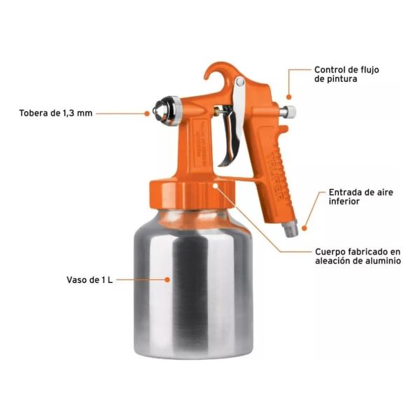 Pistola Para Pintar Truper Con Vaso Aluminio 1000cc Pipi-26 - Imagen 3
