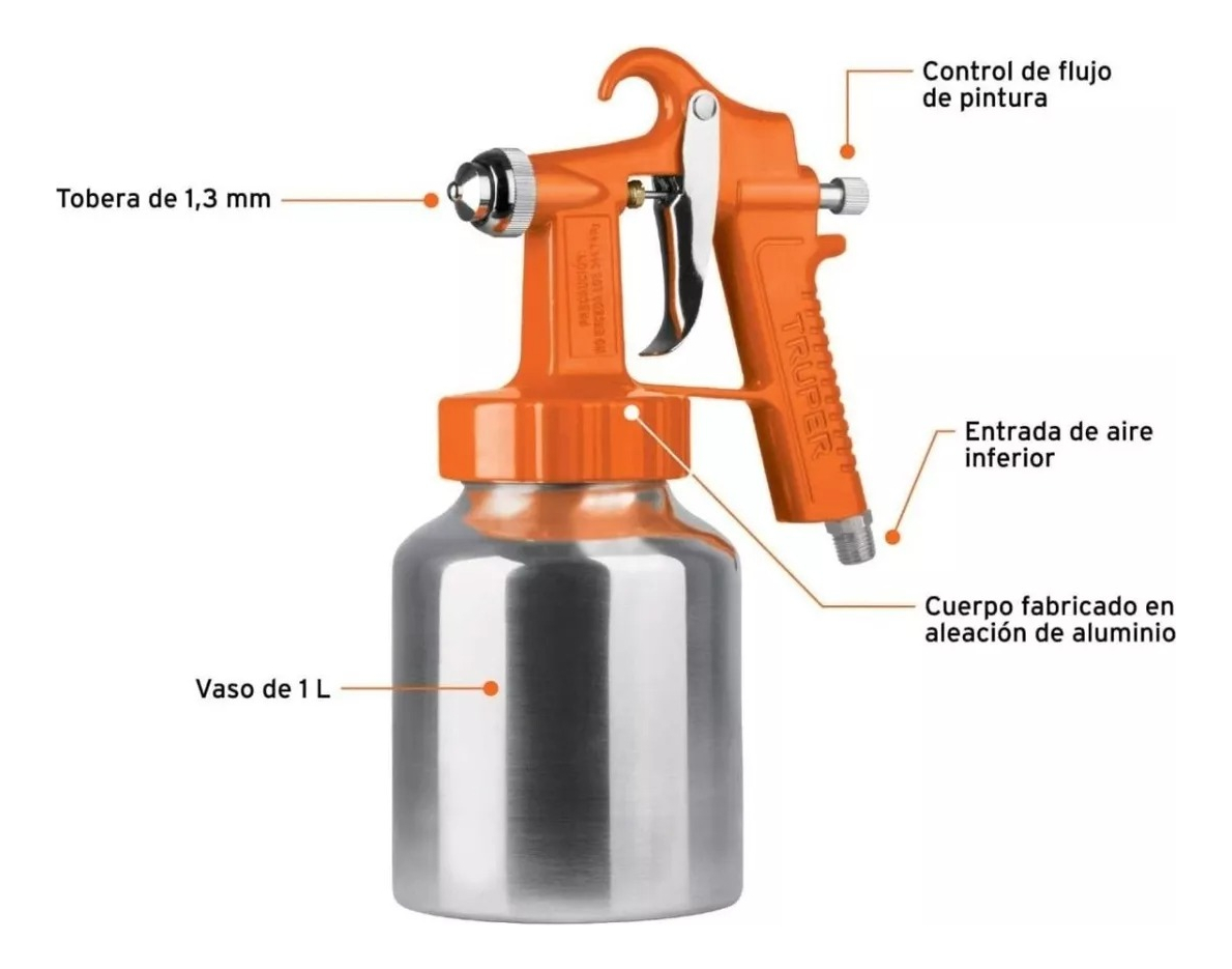 Pistola Para Pintar Truper Con Vaso Aluminio 1000cc Pipi-26 - Imagen 3