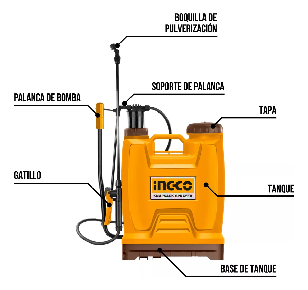 Pulverizador Mochila Manual 20l Ingco Hspp42002 Color Amarillo - Imagen 5