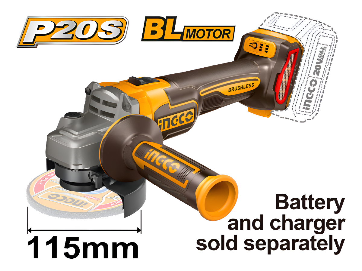 Amoladora A Bateria Ps20 Sin Carbones Ingco Color Anaranjado Y Negro Frecuencia 50hz/60hz - Imagen 3