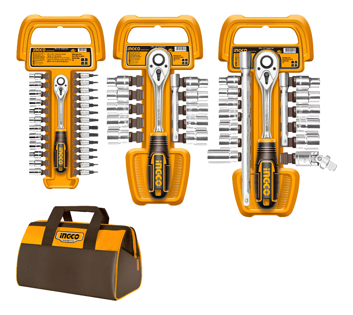 Set 57 Piezas Crique Dados 1/4 3/8 1/2 Bolso Ingco Cos23092