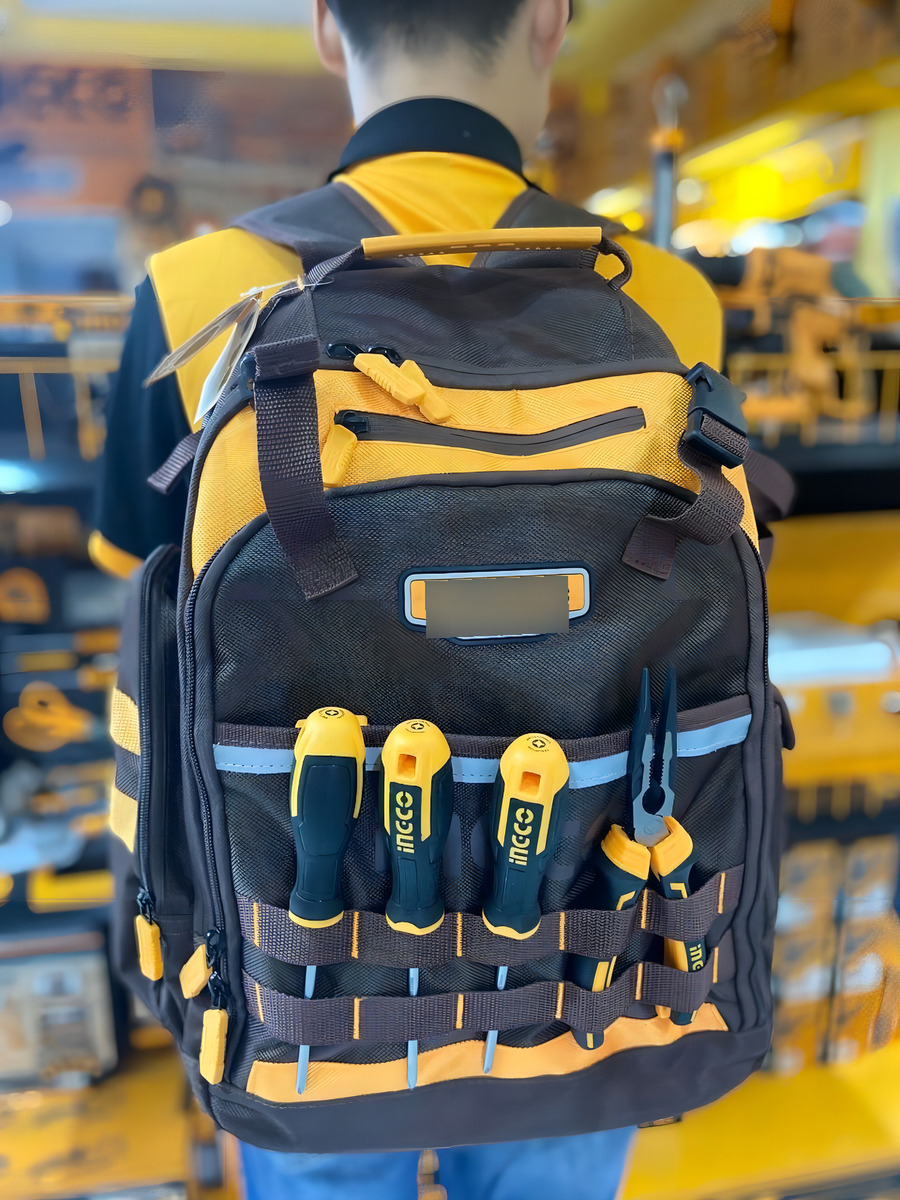 Mochila Para Herramientas Reforzada Ingco Hbp01028 Color Mar Marrón - Imagen 6