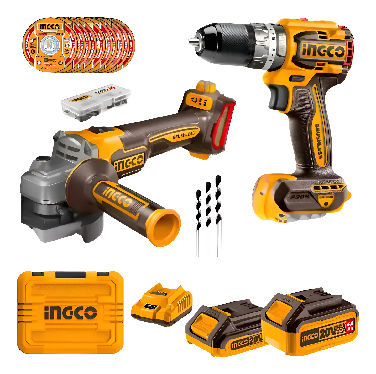 Amoladora 20v + Taladro Percutor +2 Baterias Ingco Ckli20273