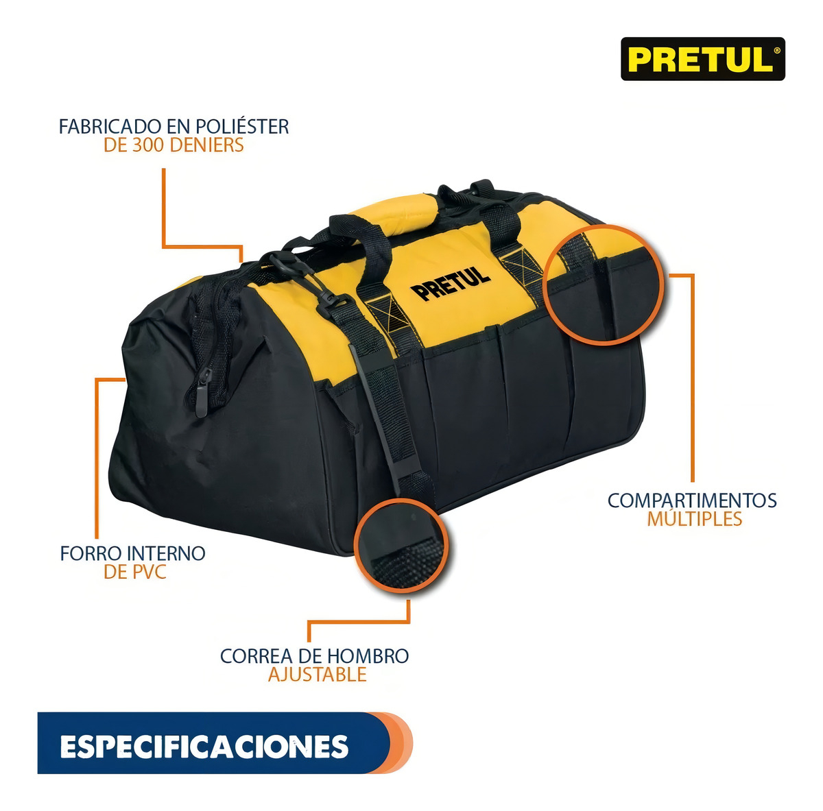 Maletin Porta Herramientas Bolso Pretul Male-18p Largo 45 Cm Color Negro - Imagen 2