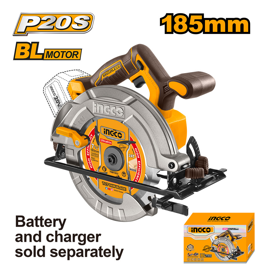 Sierra Circular Inalámbrica 7 1/4 Con Bat 4.0ah Y Cargador Color Amarillo Frecuencia Naranjo Ingco Industrial Csli1851 - Imagen 4