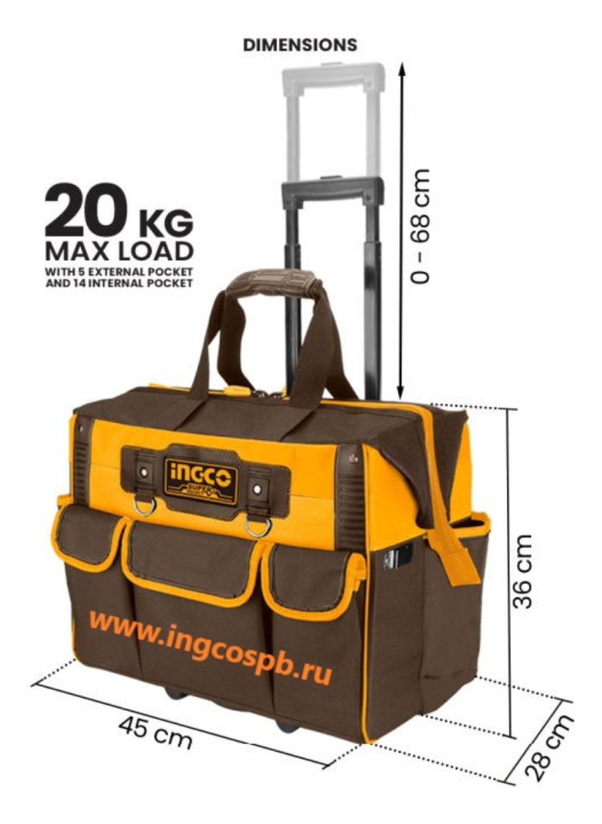 Bolsa De Herramientas Reforzada Ingco De 20 Pulgadas Con Ruedas, Color Amarillo - Imagen 11